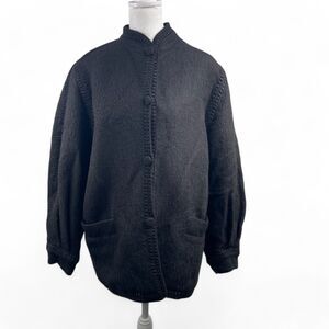 VTG ALPANDINA 100% Peruvian Hand Knit Black Baby Alpaca Jacket L Goth Old Money